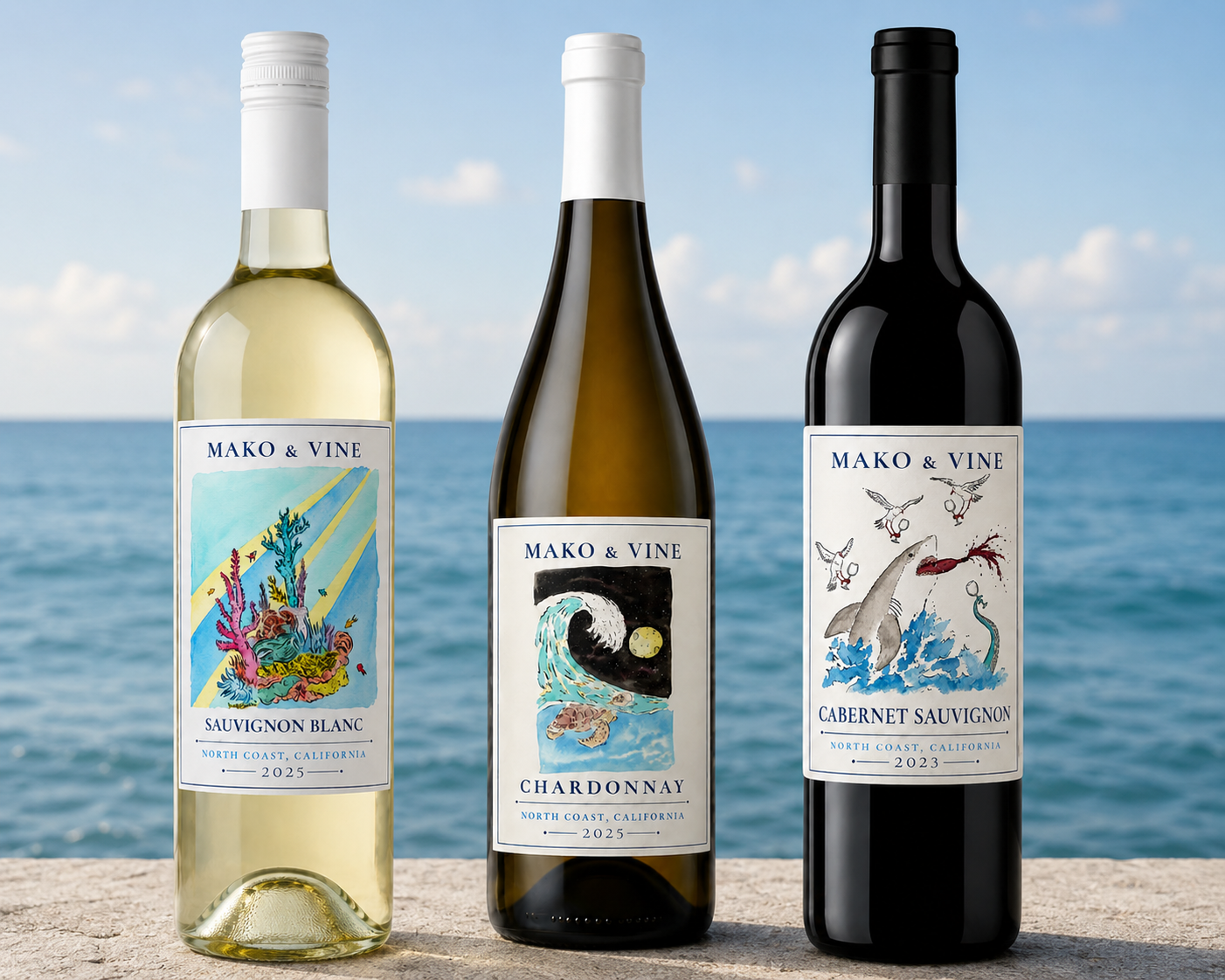 Mako & Vine wine bottles
