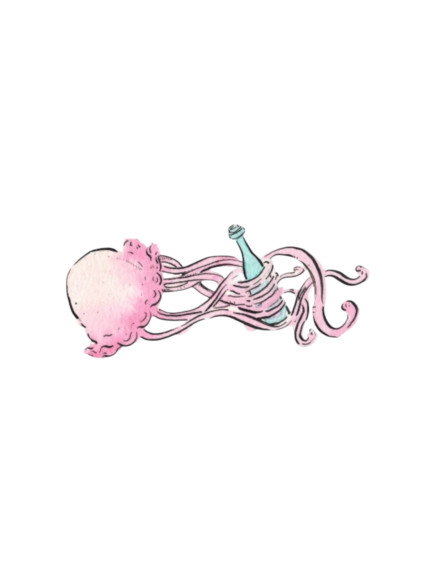 Jellyfish with wine bottle