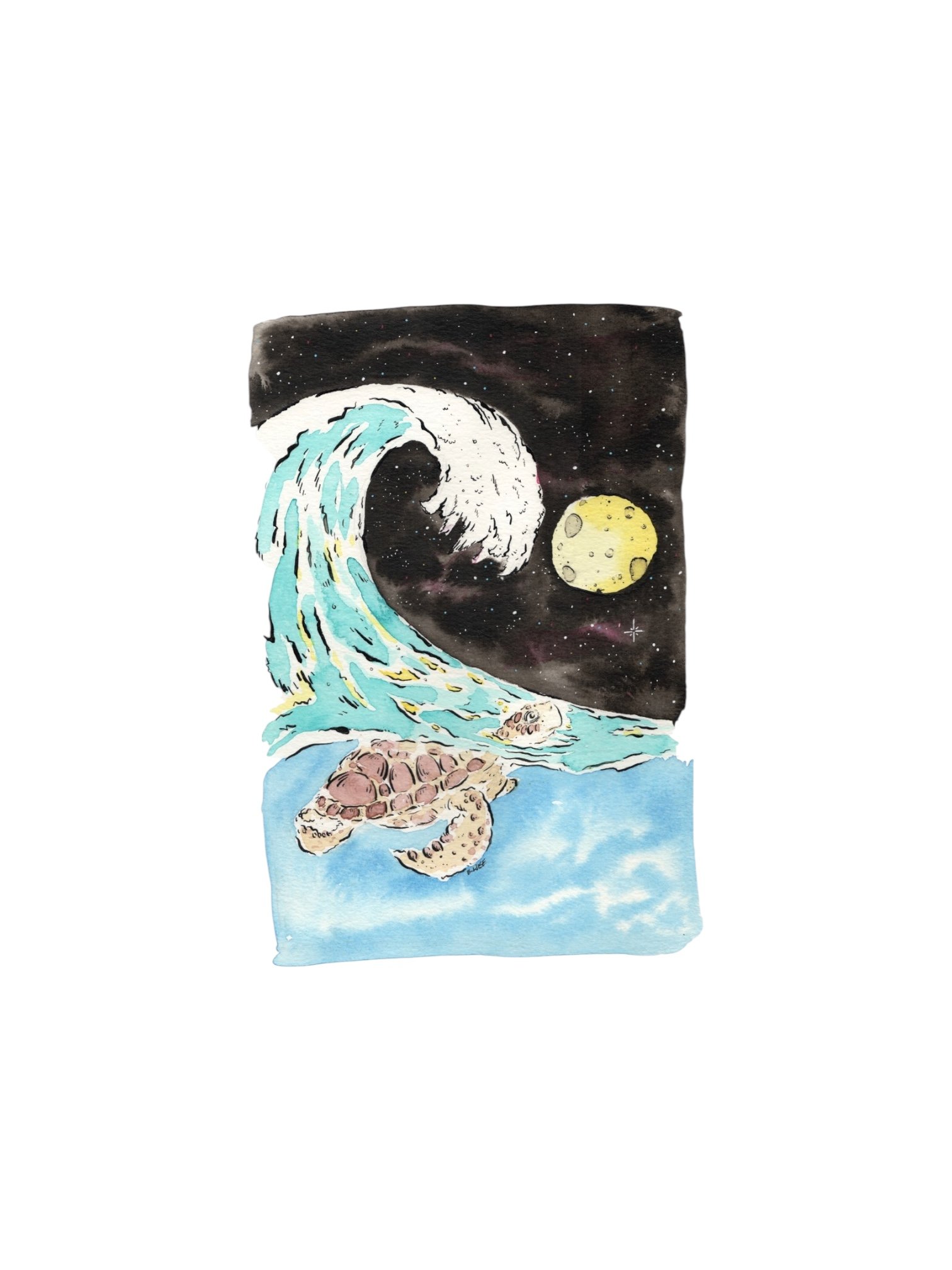 Sea turtle with wave