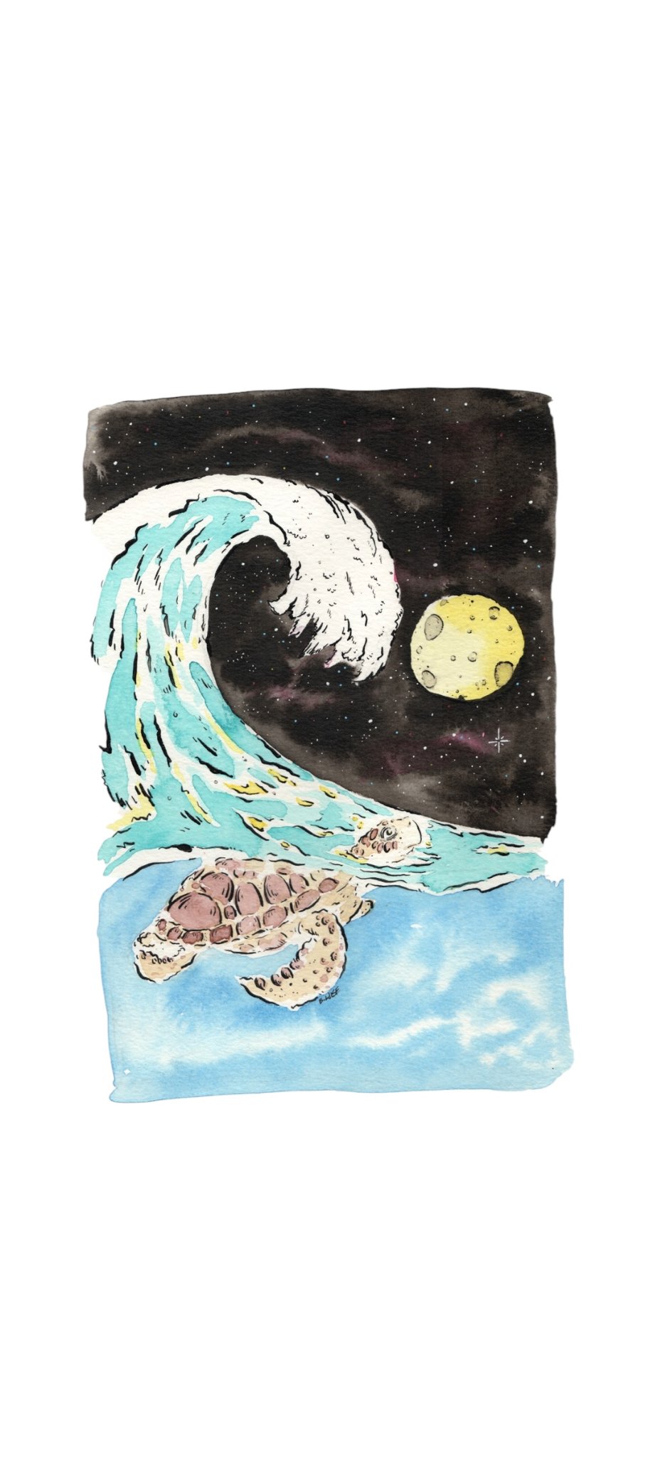 Sea turtle with moon